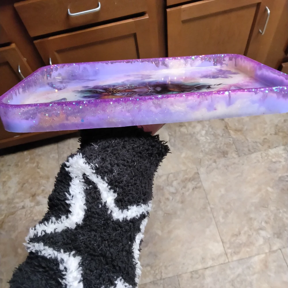 Purple Tiger and Butterfly Decorative Tray